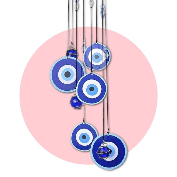 EVIL EYE Protection Symbol Hanging Beaded Metal Windchime Sun Wind Chime… - Picture 4 of 9